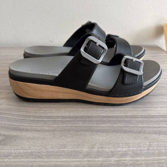 Dansko Kandi Sandals Womens 40 US 9.5-10 Black Slip On Adjustable Arch Wedge - Picture 1 of 12